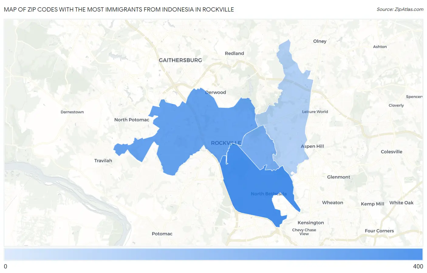 Zip Codes with the Most Immigrants from Indonesia in Rockville Map