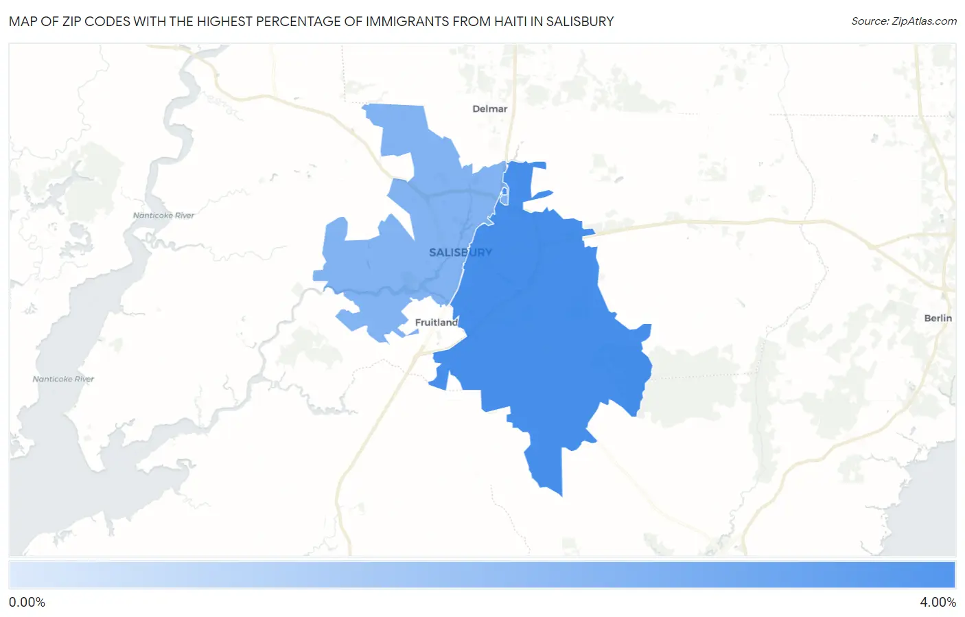 Zip Codes with the Highest Percentage of Immigrants from Haiti in Salisbury Map