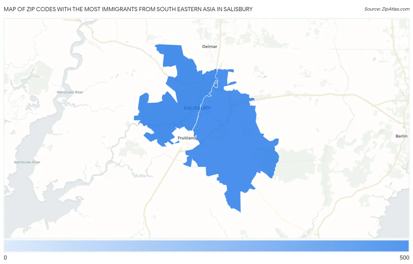 Zip Codes with the Most Immigrants from South Eastern Asia in Salisbury Map