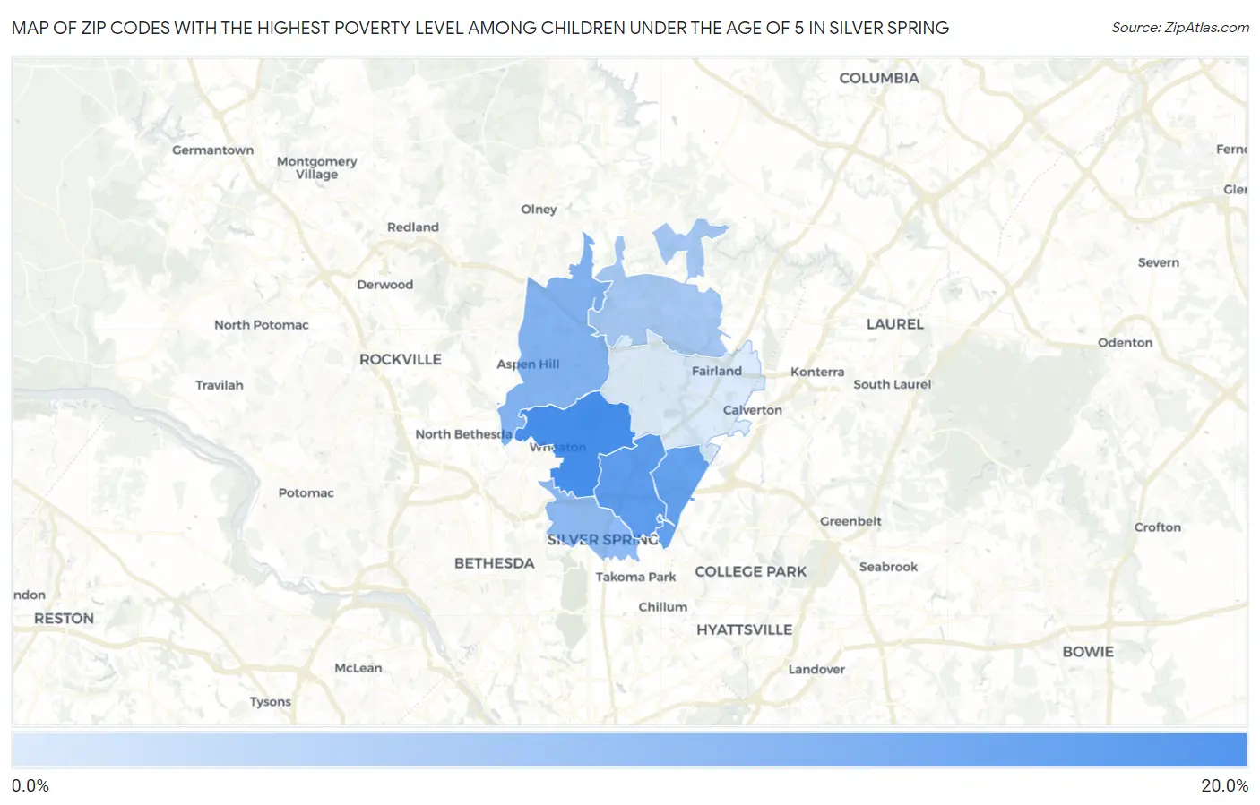 Zip Codes with the Highest Poverty Level Among Children Under the Age of 5 in Silver Spring Map