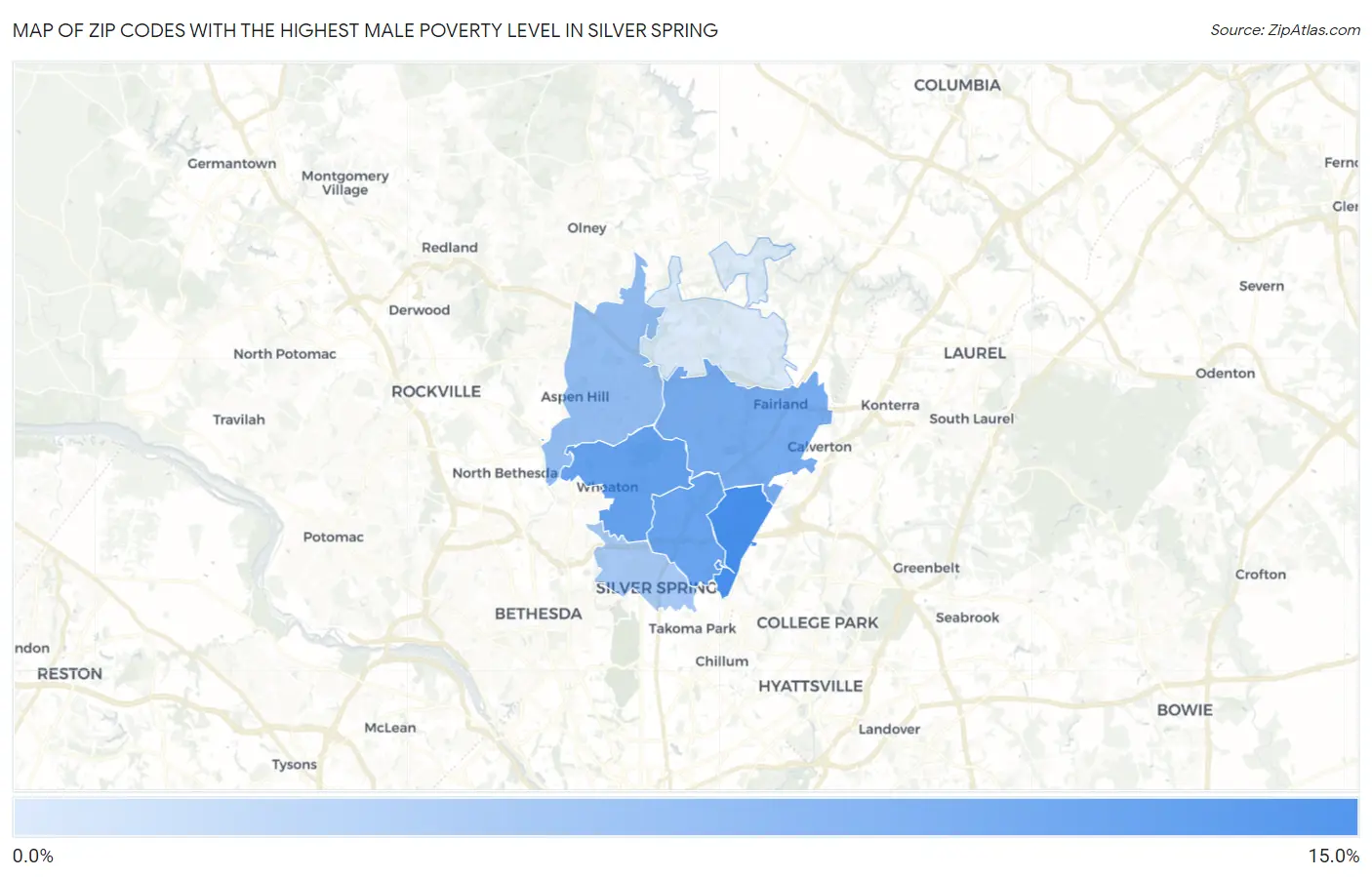 Zip Codes with the Highest Male Poverty Level in Silver Spring Map