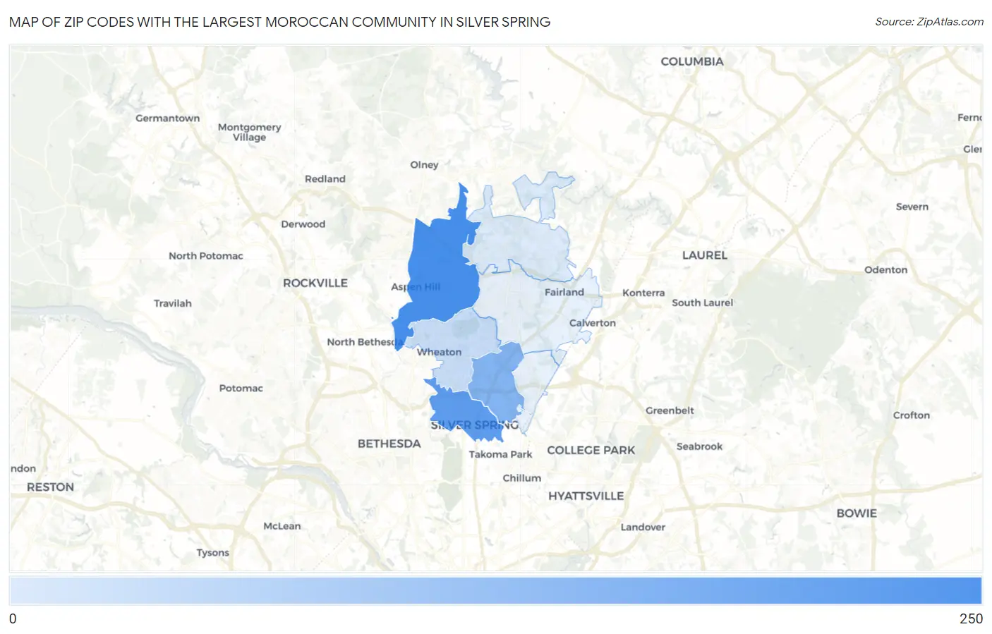 Zip Codes with the Largest Moroccan Community in Silver Spring Map