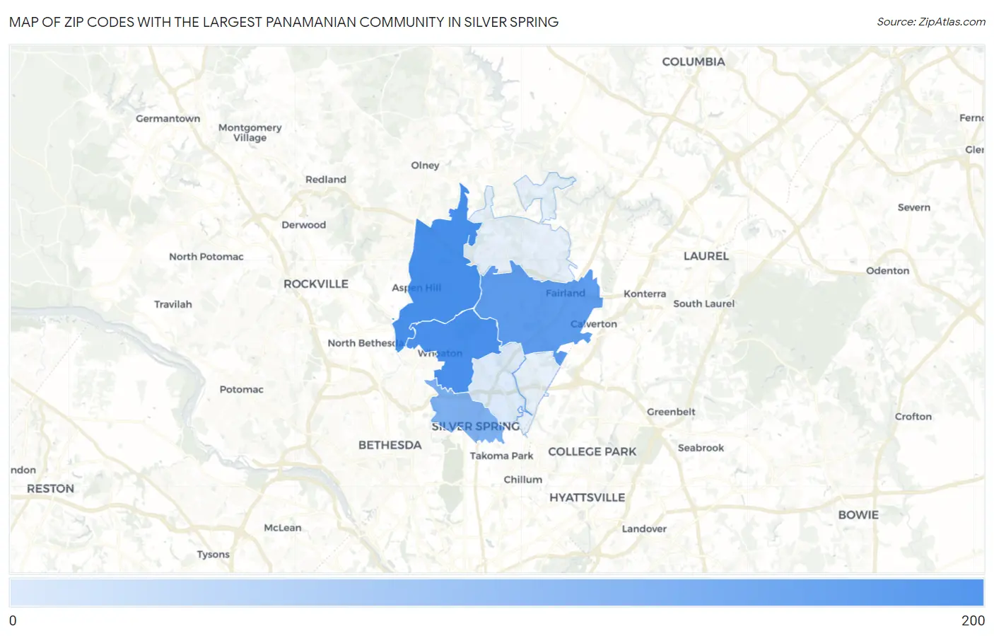 Zip Codes with the Largest Panamanian Community in Silver Spring Map