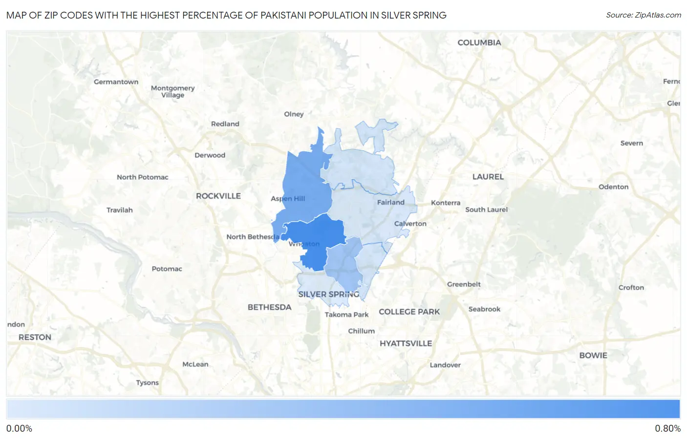 Zip Codes with the Highest Percentage of Pakistani Population in Silver Spring Map