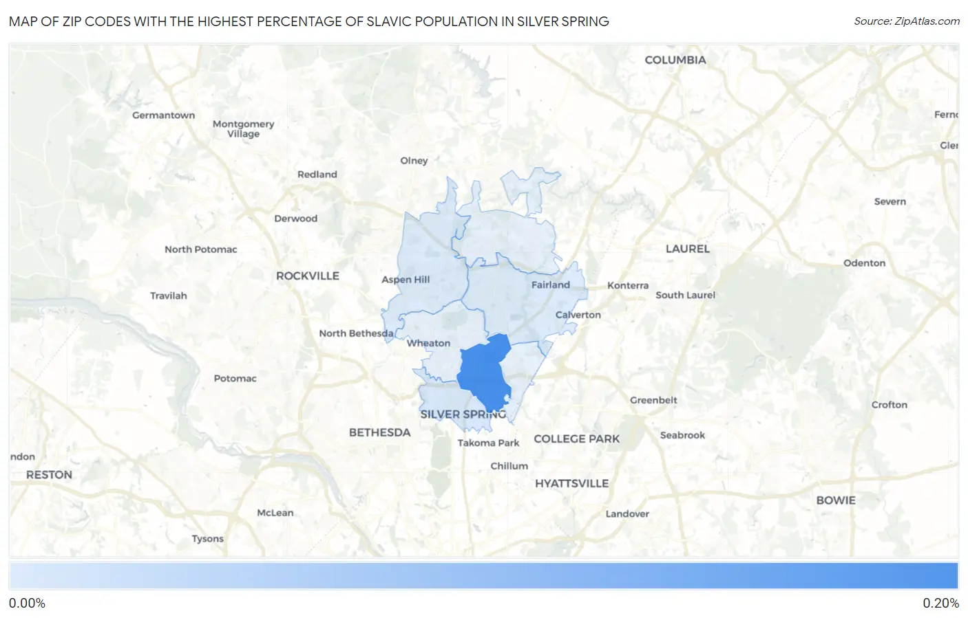 Zip Codes with the Highest Percentage of Slavic Population in Silver Spring Map