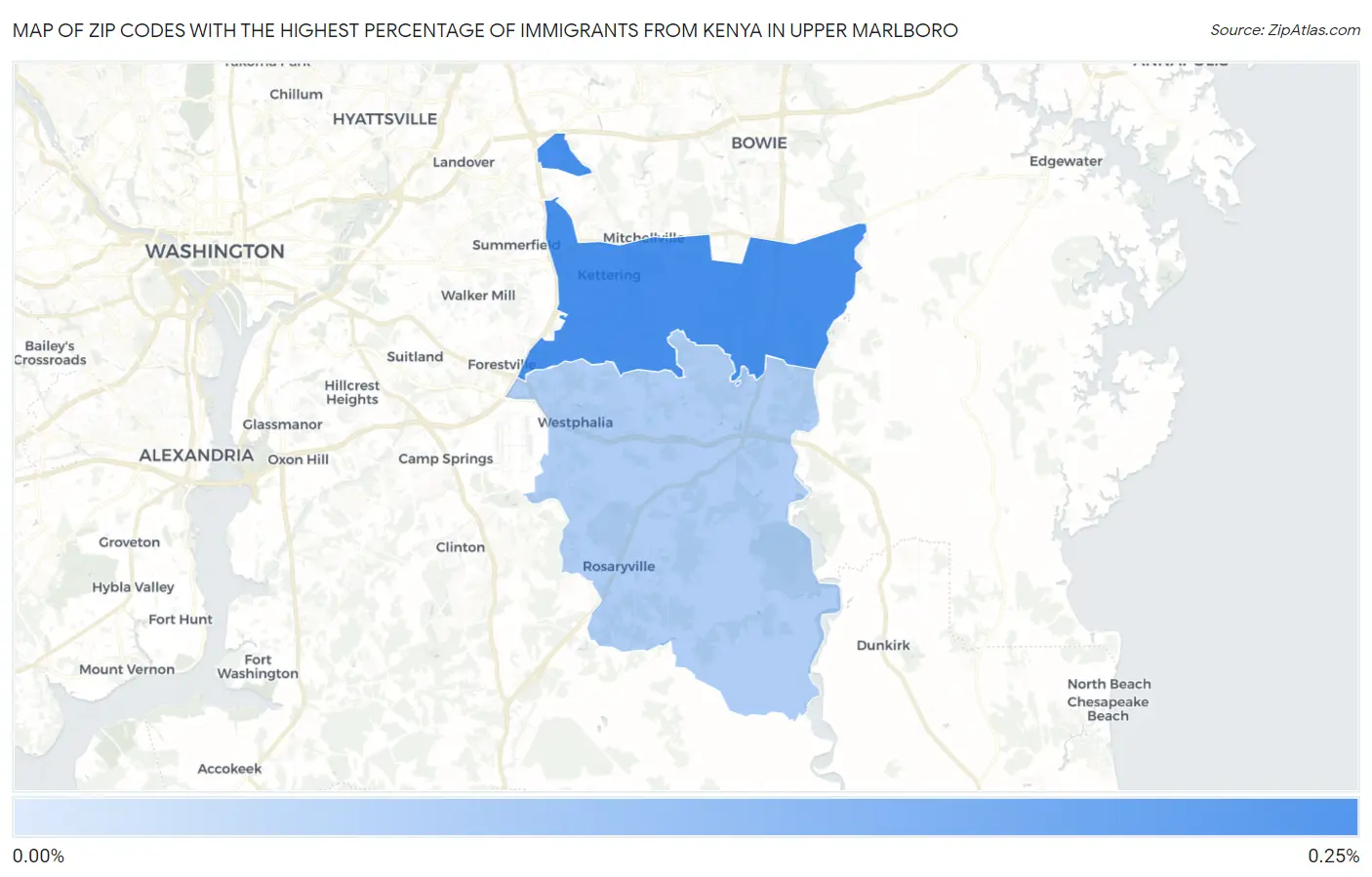 Zip Codes with the Highest Percentage of Immigrants from Kenya in Upper Marlboro Map