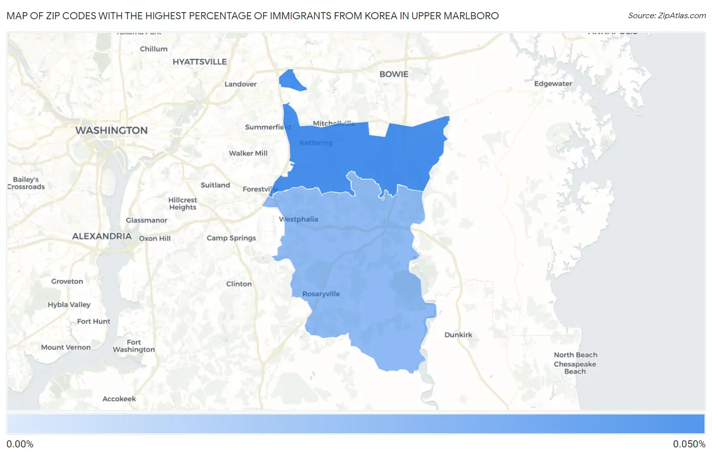 Zip Codes with the Highest Percentage of Immigrants from Korea in Upper Marlboro Map