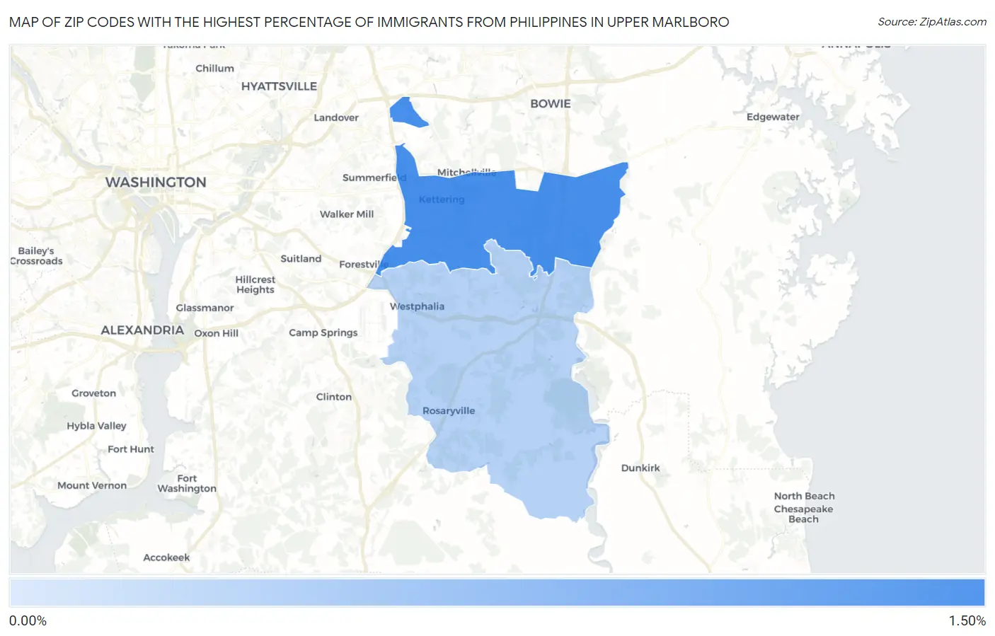 Zip Codes with the Highest Percentage of Immigrants from Philippines in Upper Marlboro Map