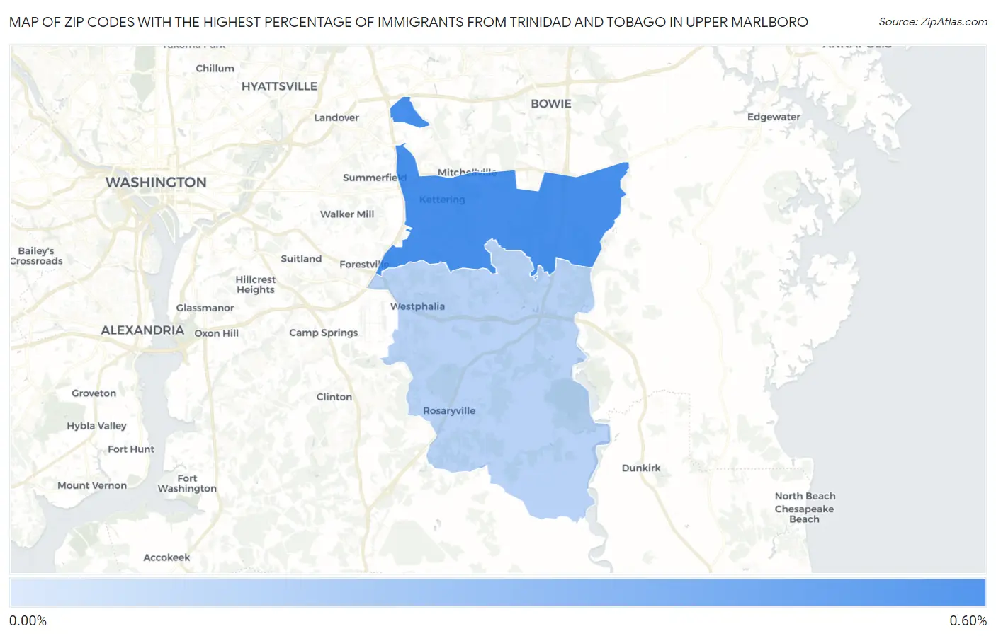 Zip Codes with the Highest Percentage of Immigrants from Trinidad and Tobago in Upper Marlboro Map