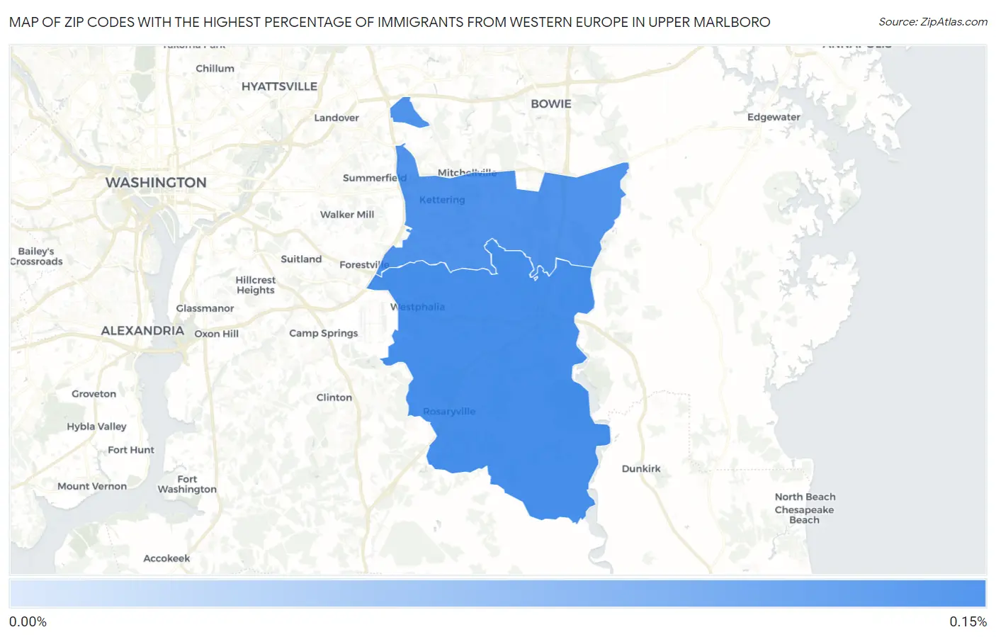Zip Codes with the Highest Percentage of Immigrants from Western Europe in Upper Marlboro Map
