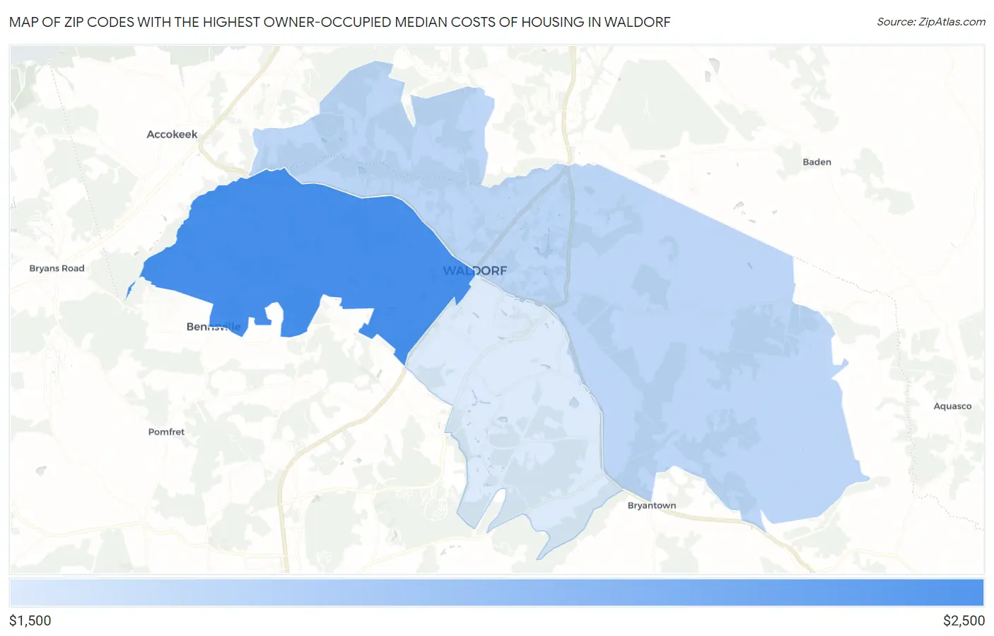 Zip Codes with the Highest Owner-Occupied Median Costs of Housing in Waldorf Map