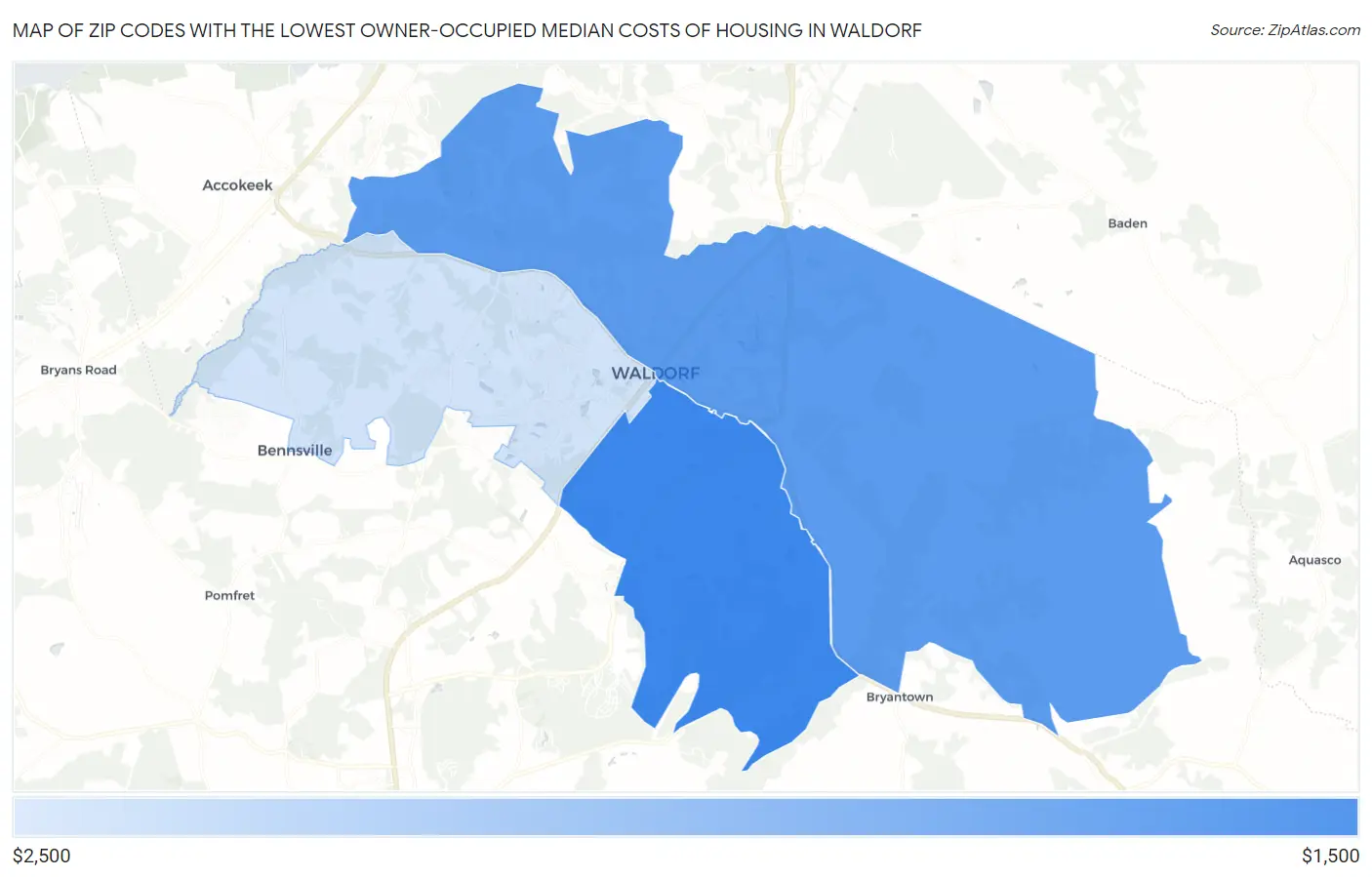 Zip Codes with the Lowest Owner-Occupied Median Costs of Housing in Waldorf Map