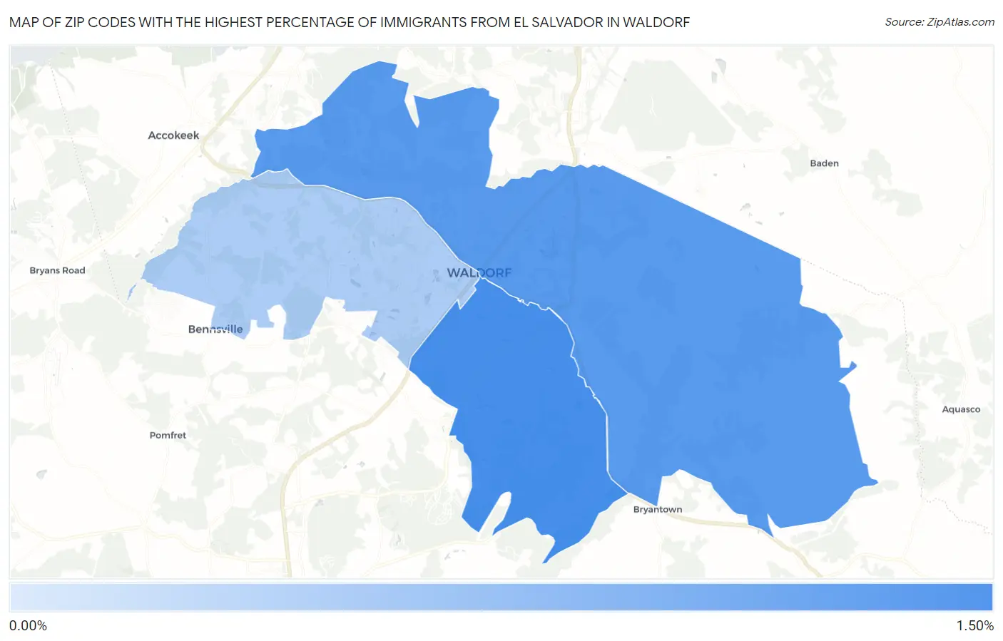 Zip Codes with the Highest Percentage of Immigrants from El Salvador in Waldorf Map