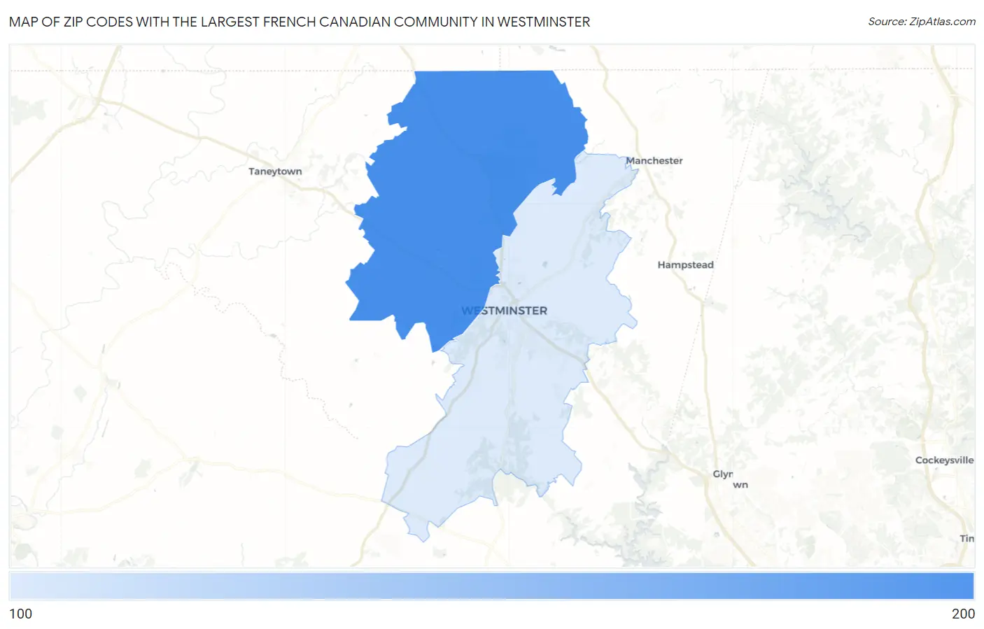 Zip Codes with the Largest French Canadian Community in Westminster Map