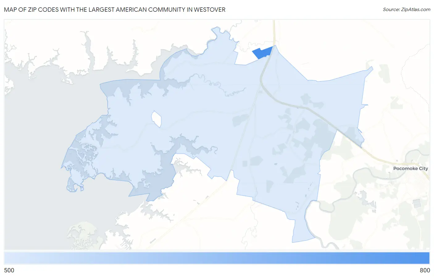 Zip Codes with the Largest American Community in Westover Map