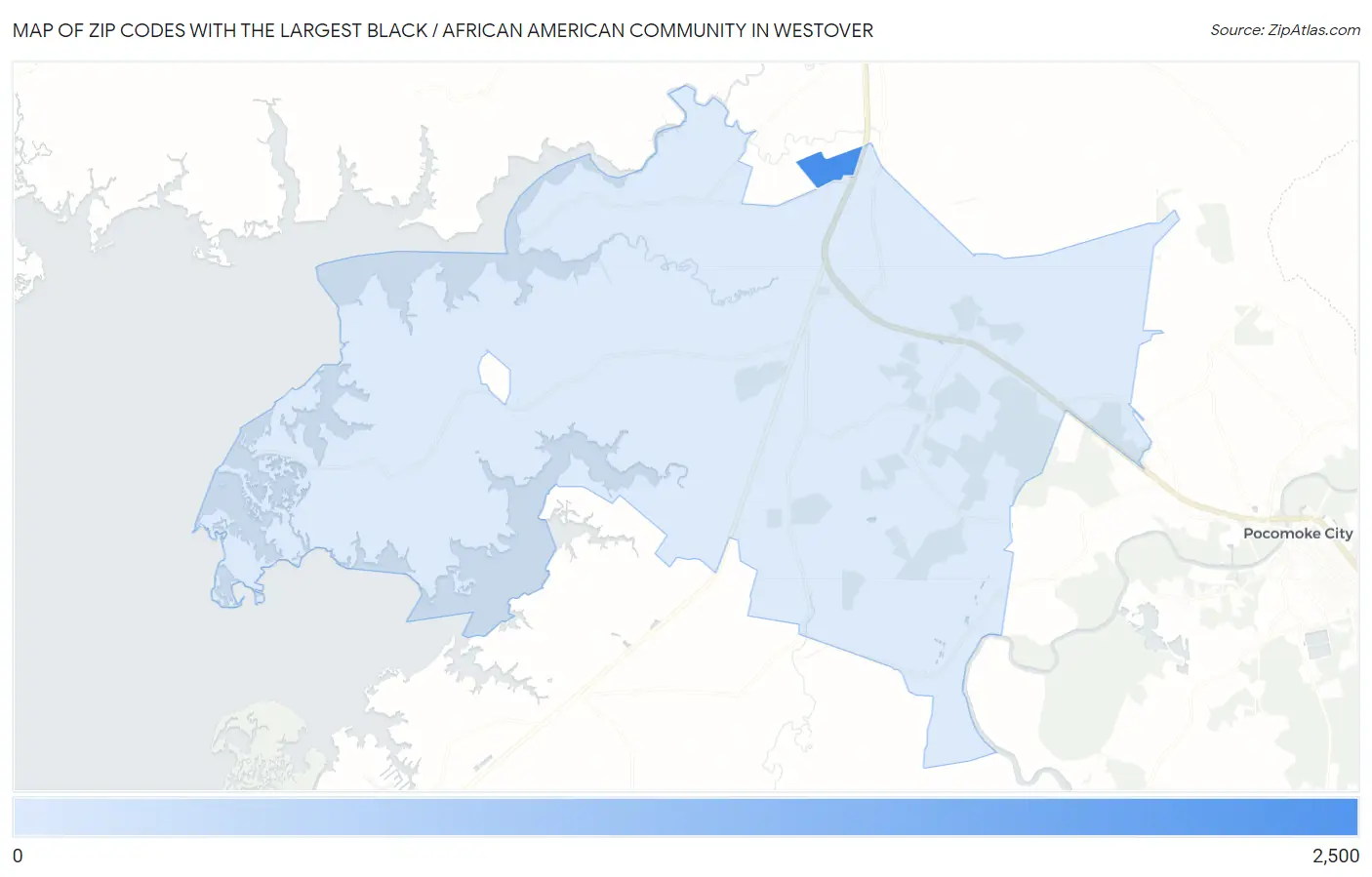 Zip Codes with the Largest Black / African American Community in Westover Map