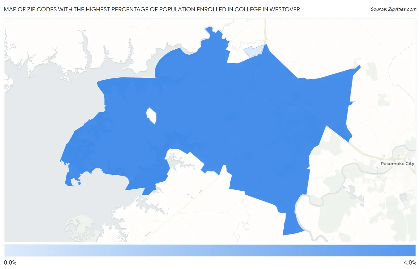 Zip Codes with the Highest Percentage of Population Enrolled in College in Westover Map