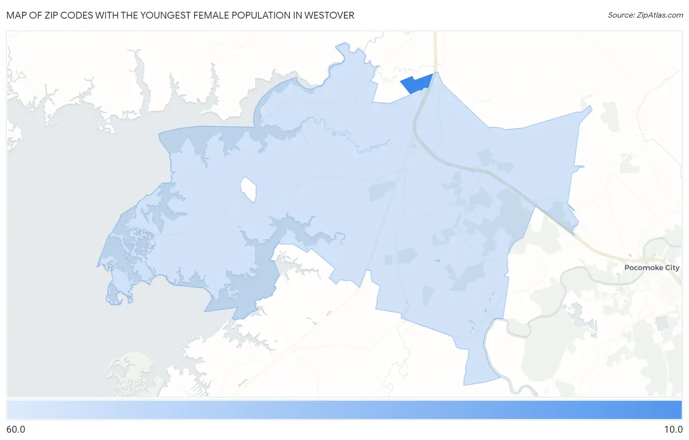 Zip Codes with the Youngest Female Population in Westover Map