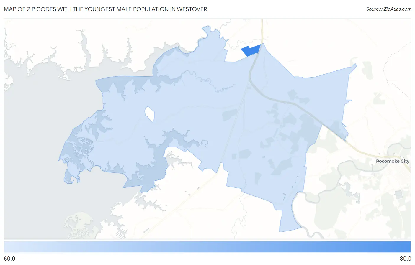 Zip Codes with the Youngest Male Population in Westover Map