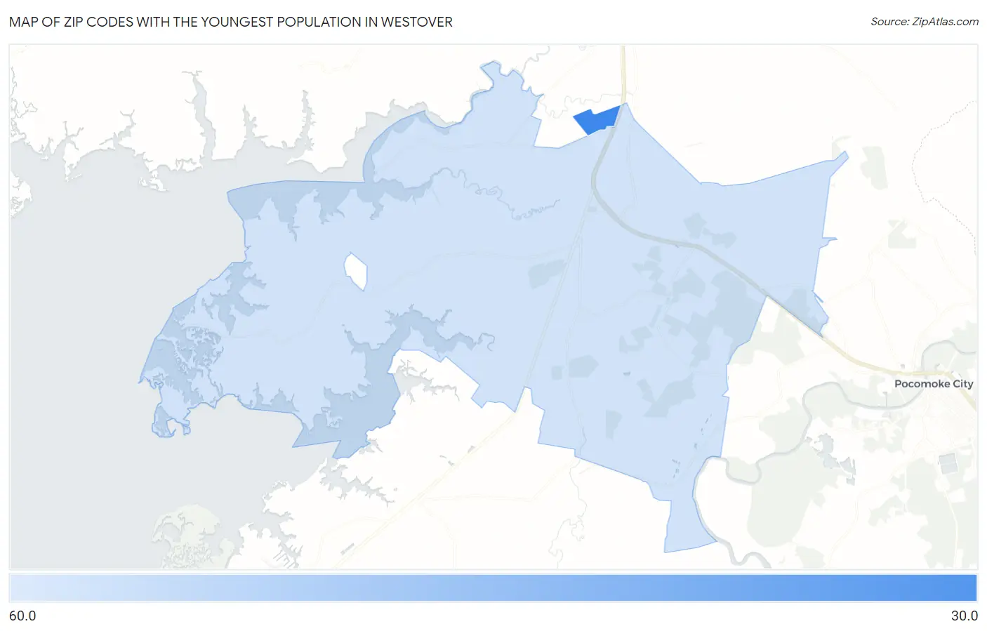 Zip Codes with the Youngest Population in Westover Map
