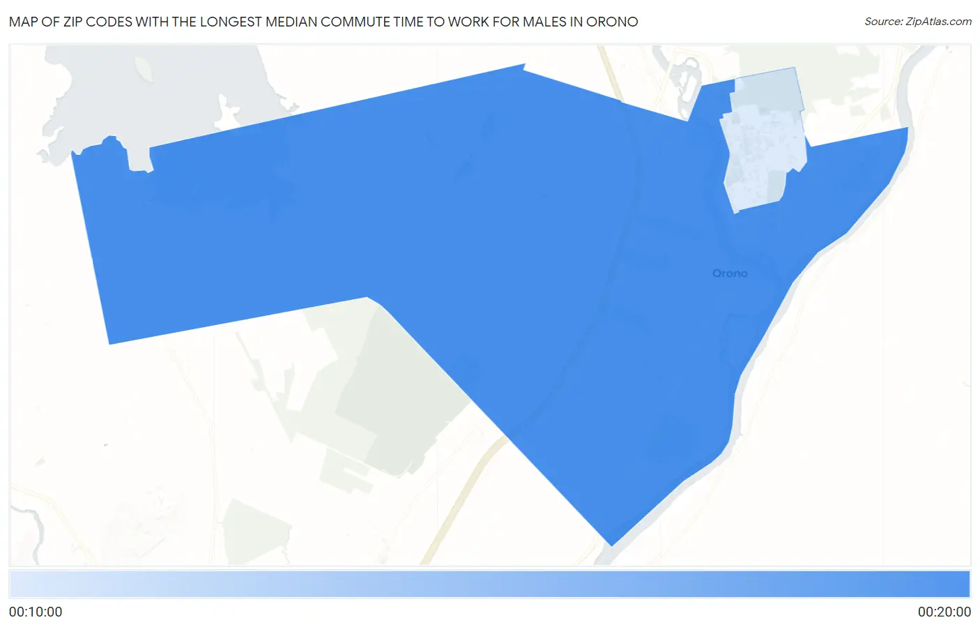 Zip Codes with the Longest Median Commute Time to Work for Males in Orono Map