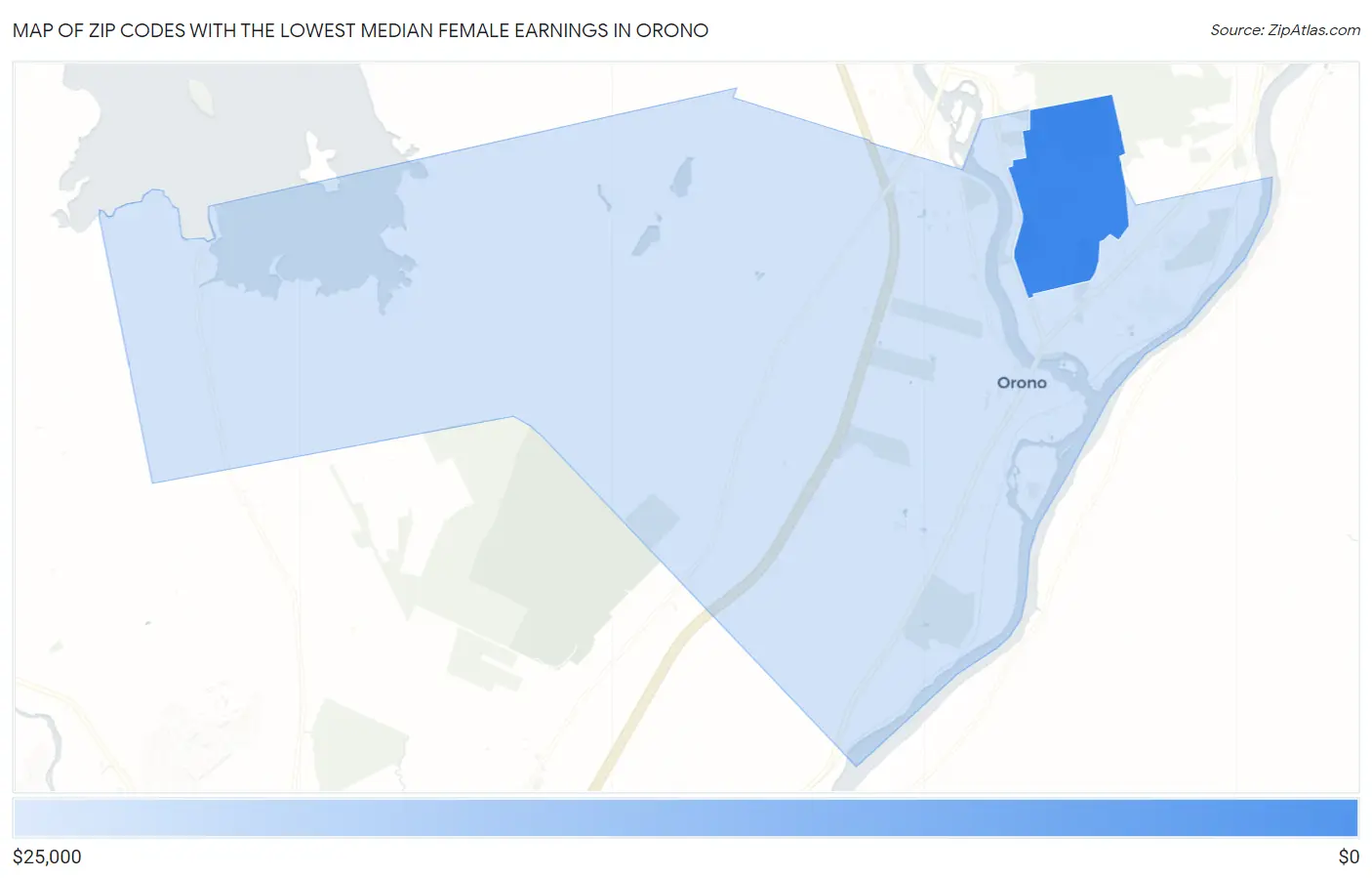 Zip Codes with the Lowest Median Female Earnings in Orono Map
