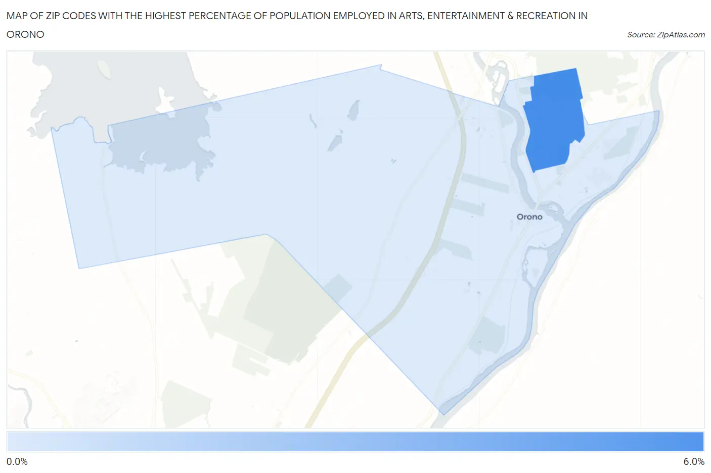 Zip Codes with the Highest Percentage of Population Employed in Arts, Entertainment & Recreation in Orono Map