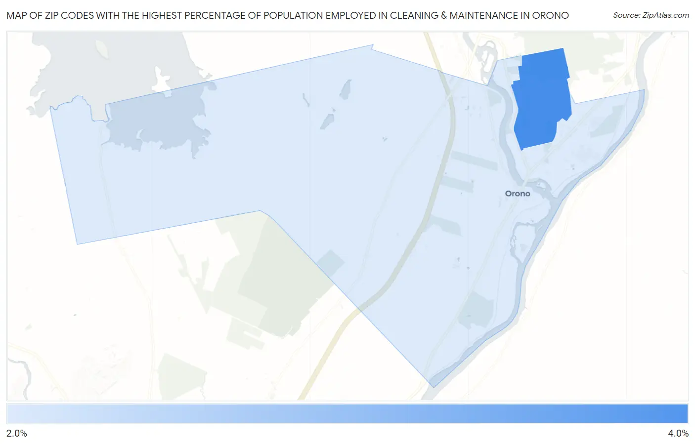 Zip Codes with the Highest Percentage of Population Employed in Cleaning & Maintenance in Orono Map