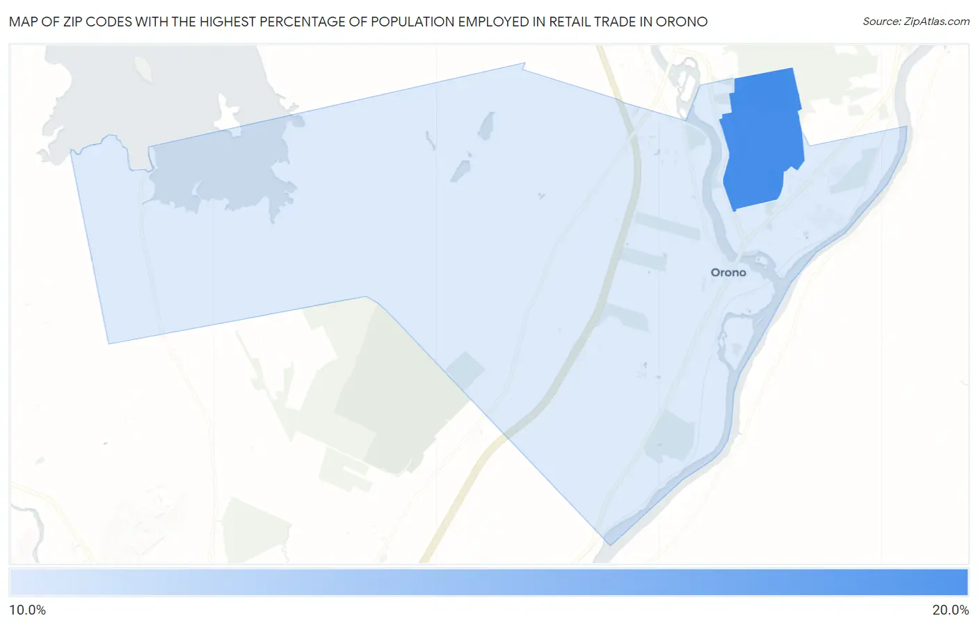 Zip Codes with the Highest Percentage of Population Employed in Retail Trade in Orono Map