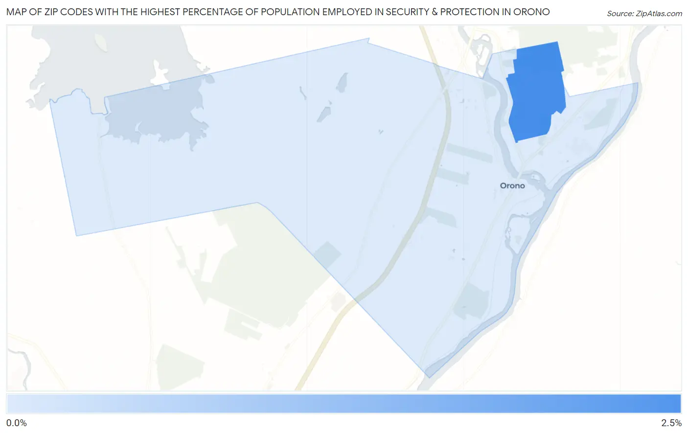 Zip Codes with the Highest Percentage of Population Employed in Security & Protection in Orono Map