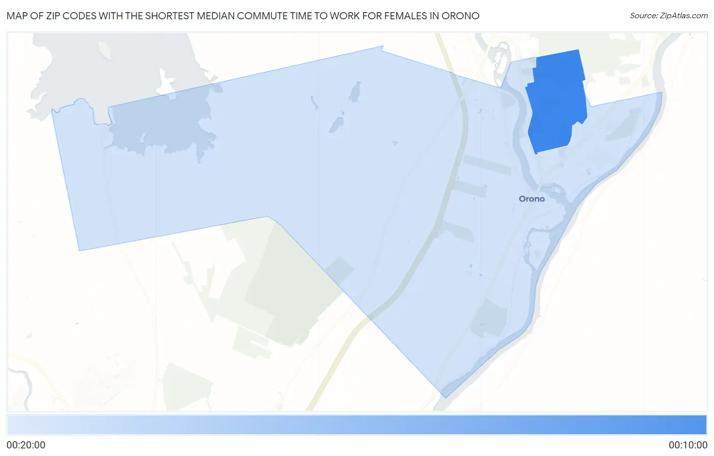 Zip Codes with the Shortest Median Commute Time to Work for Females in Orono Map