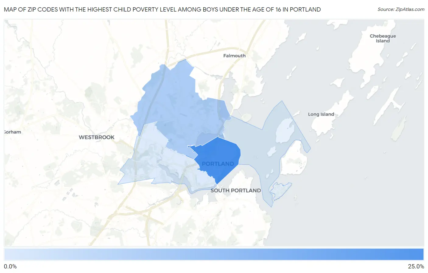 Zip Codes with the Highest Child Poverty Level Among Boys Under the Age of 16 in Portland Map