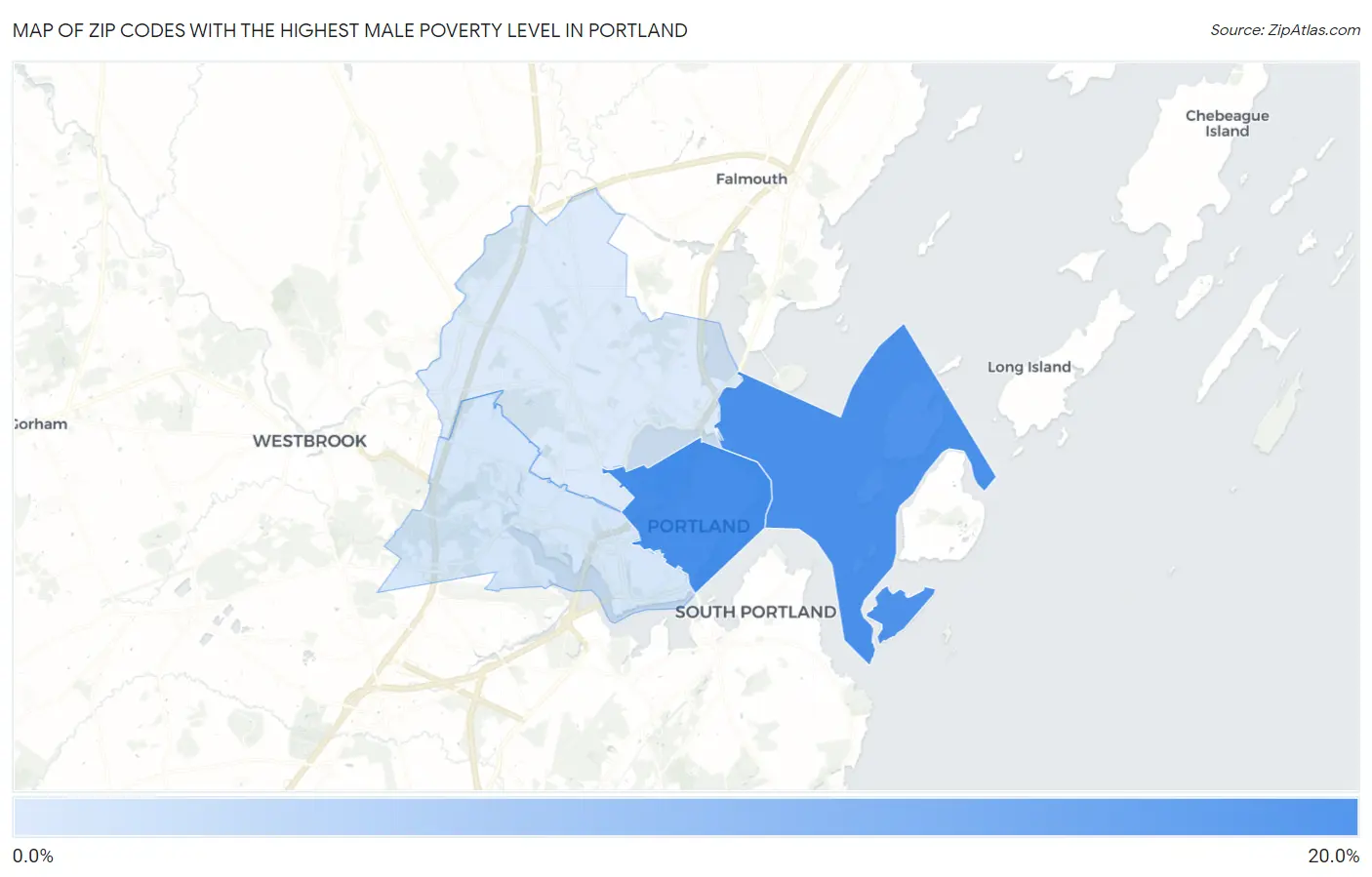 Zip Codes with the Highest Male Poverty Level in Portland Map