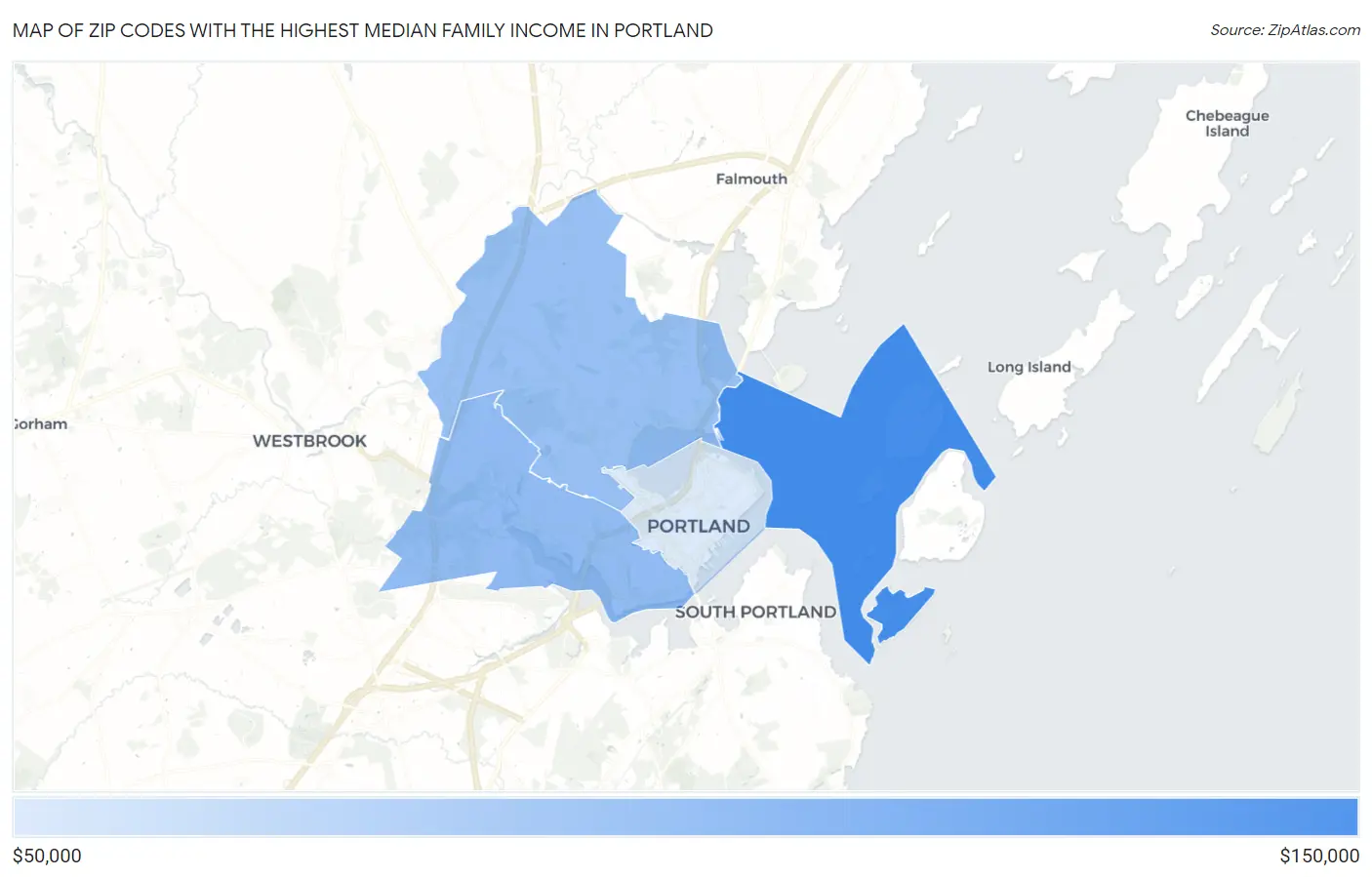 Zip Codes with the Highest Median Family Income in Portland Map