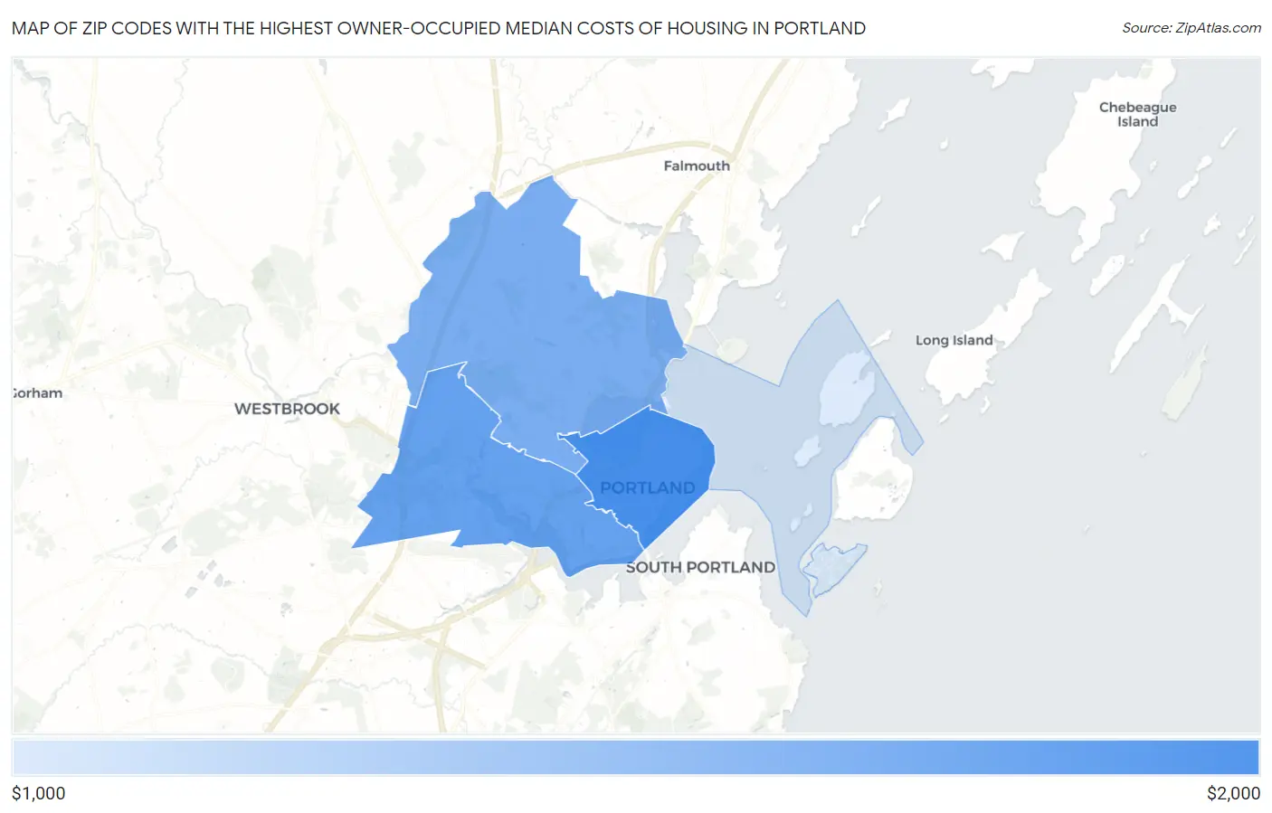 Zip Codes with the Highest Owner-Occupied Median Costs of Housing in Portland Map