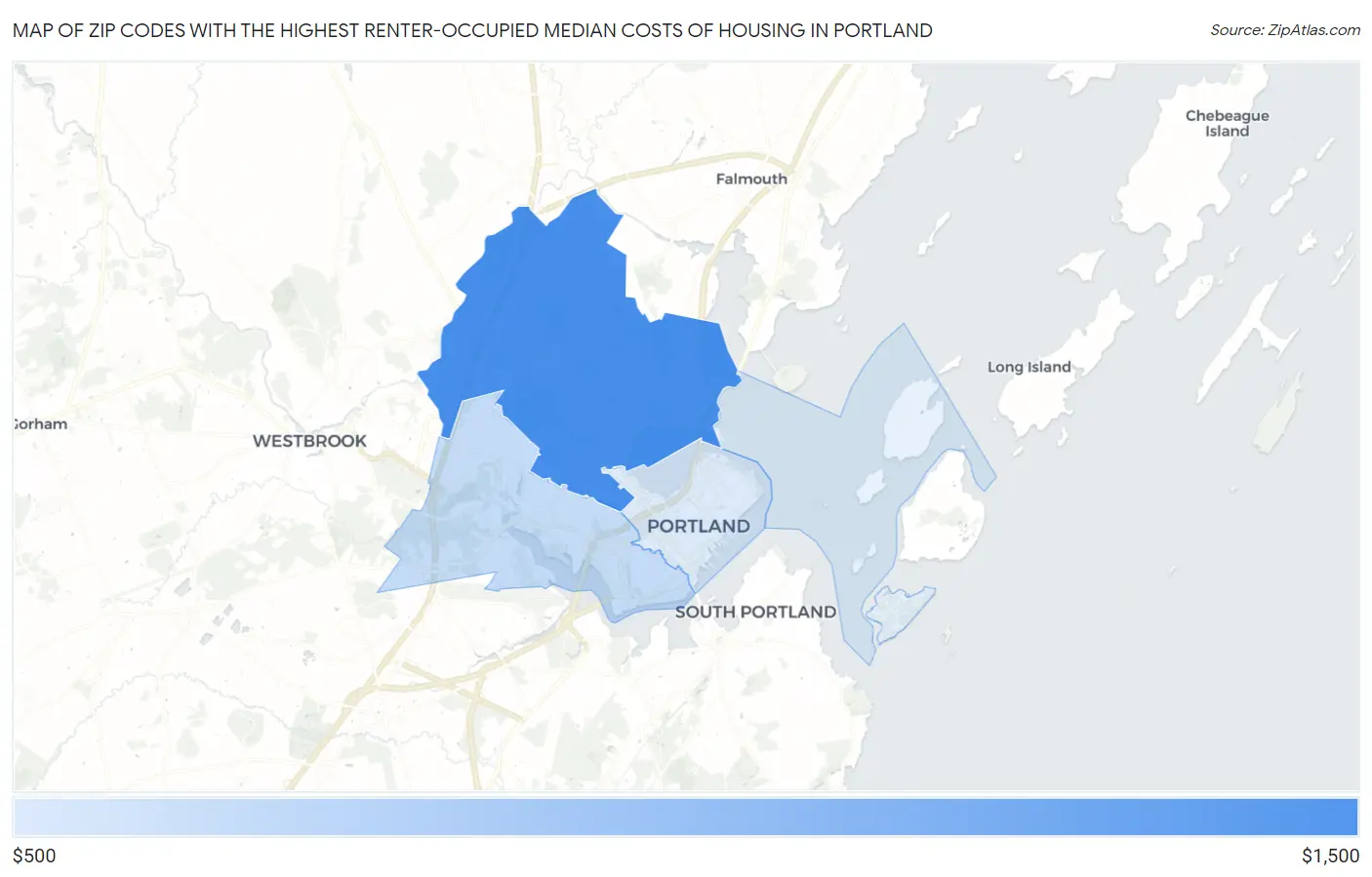 Zip Codes with the Highest Renter-Occupied Median Costs of Housing in Portland Map