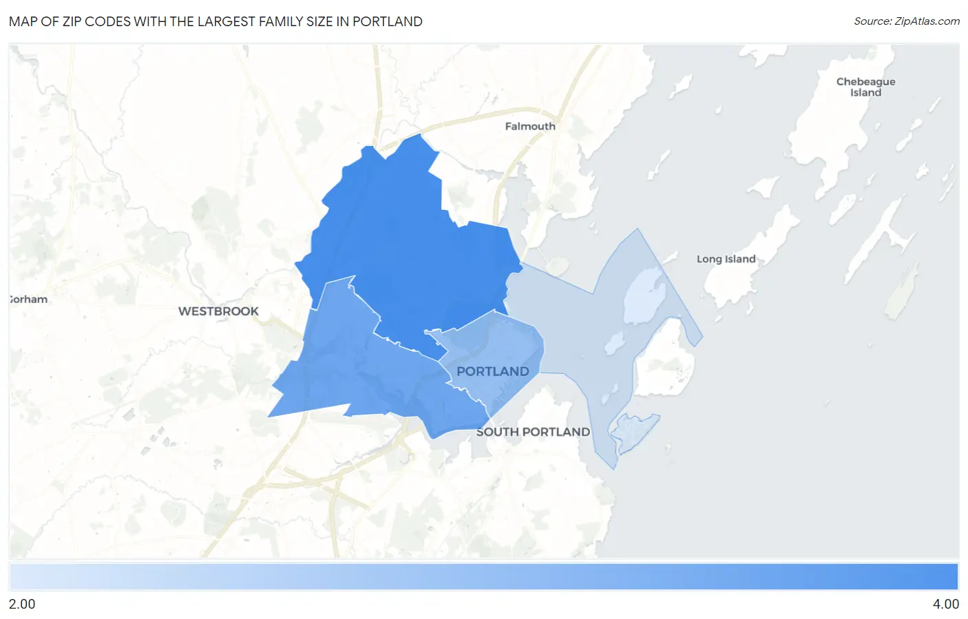 Zip Codes with the Largest Family Size in Portland Map