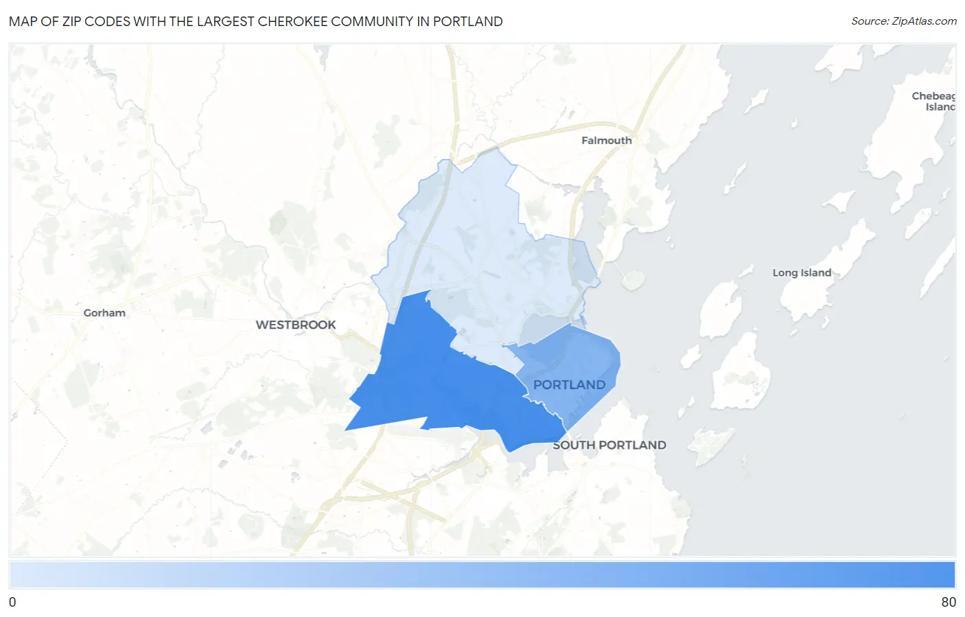 Zip Codes with the Largest Cherokee Community in Portland Map