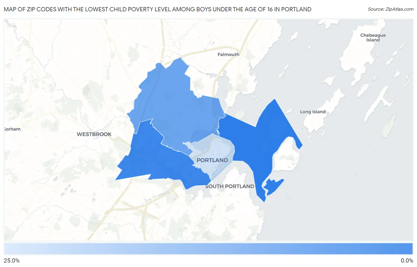 Zip Codes with the Lowest Child Poverty Level Among Boys Under the Age of 16 in Portland Map