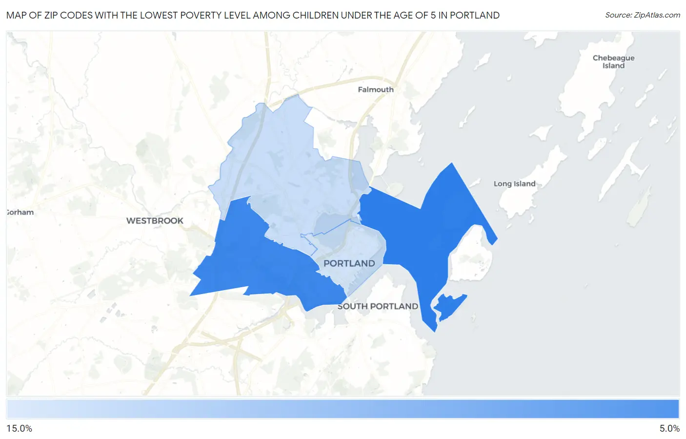 Zip Codes with the Lowest Poverty Level Among Children Under the Age of 5 in Portland Map
