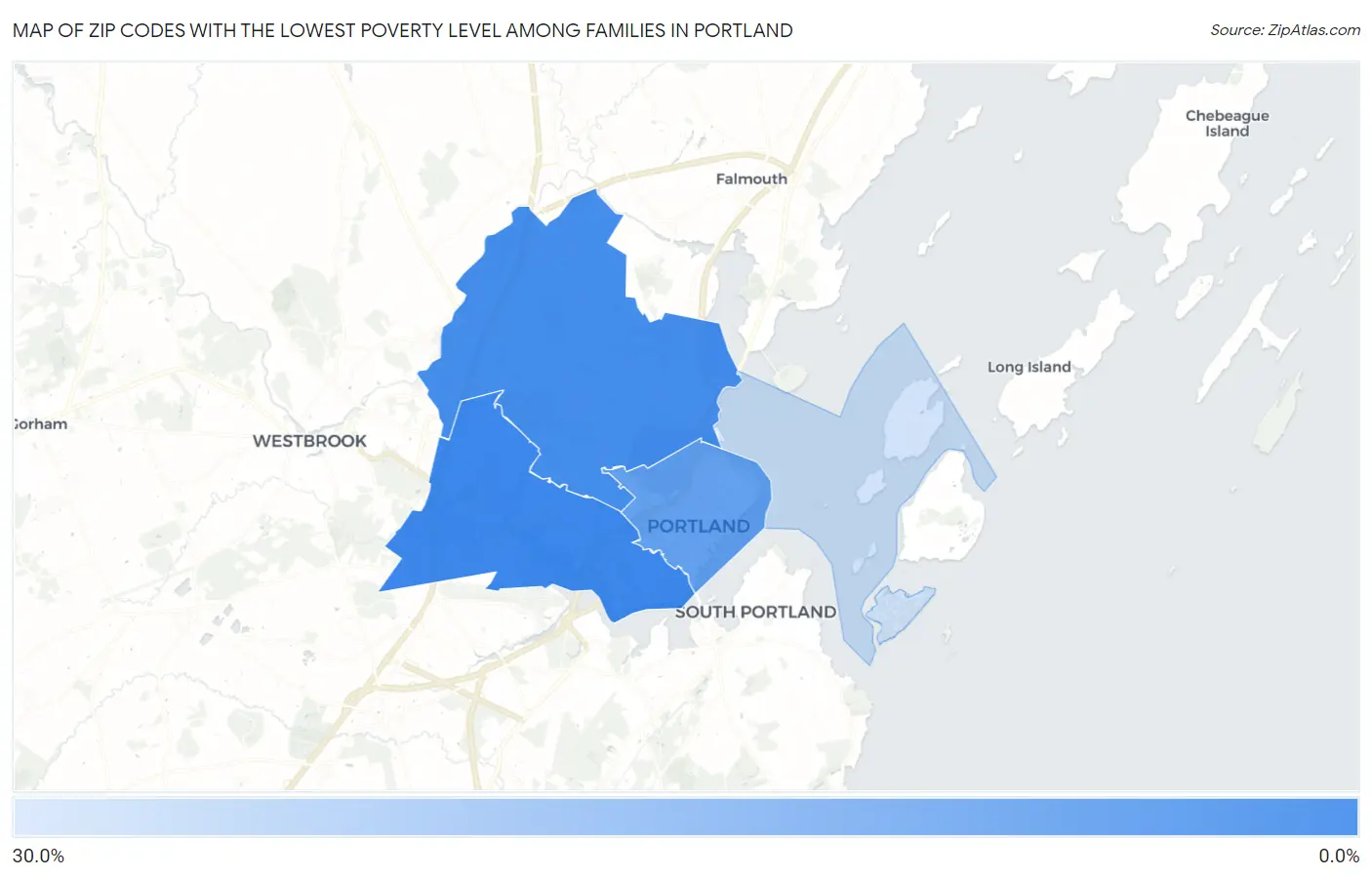 Zip Codes with the Lowest Poverty Level Among Families in Portland Map