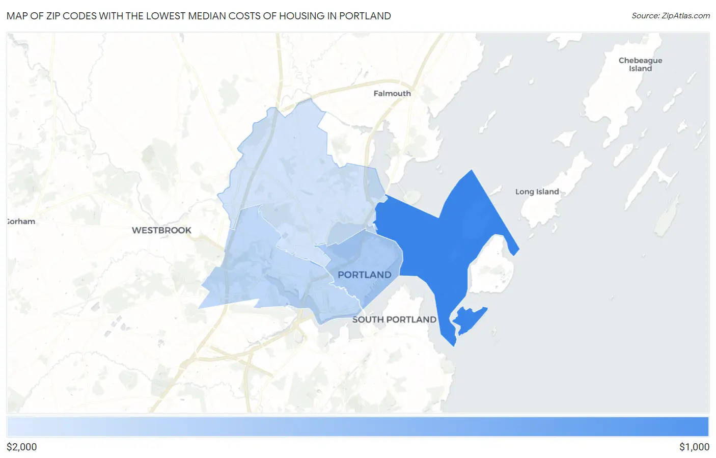 Zip Codes with the Lowest Median Costs of Housing in Portland Map