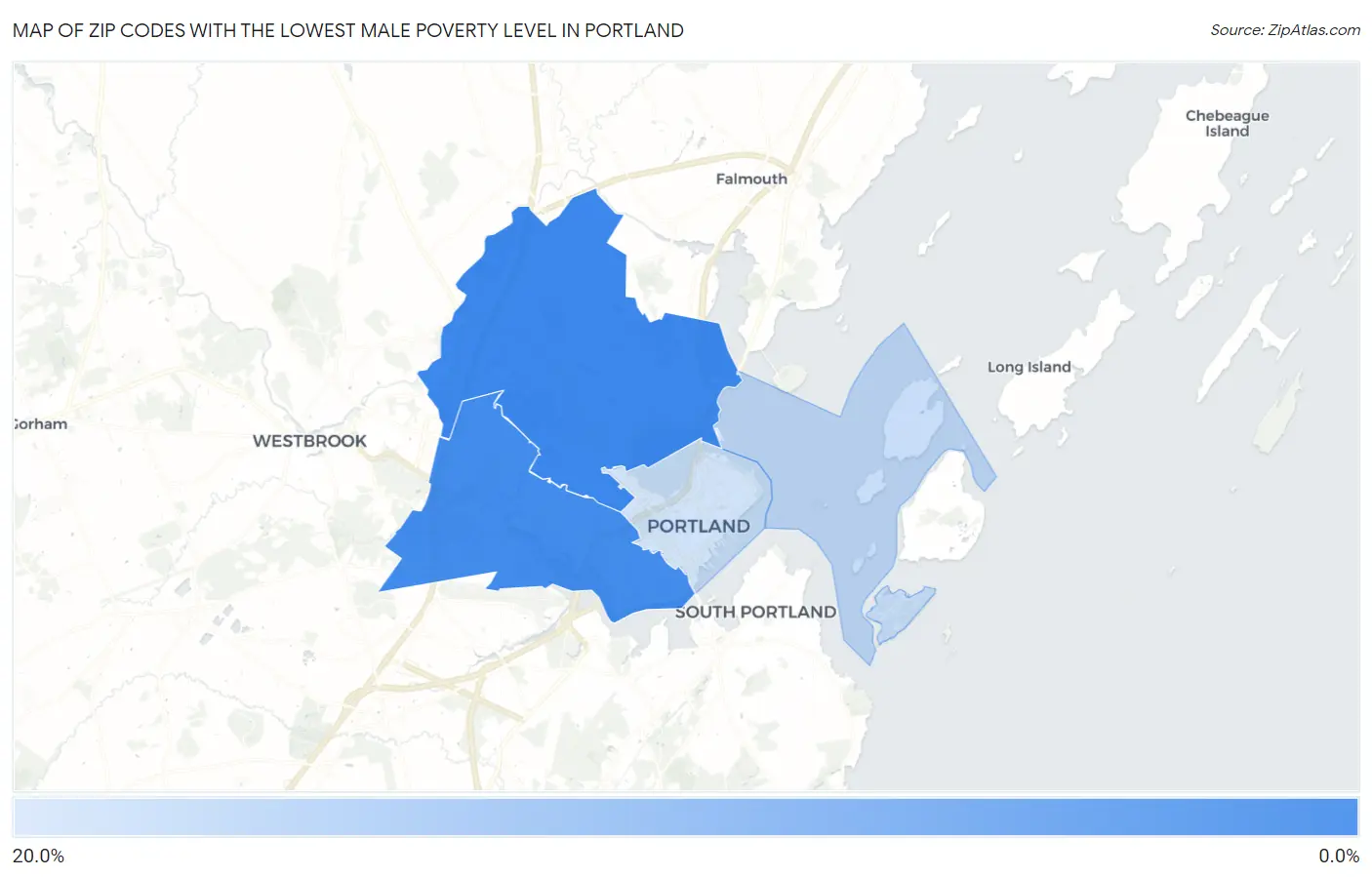 Zip Codes with the Lowest Male Poverty Level in Portland Map