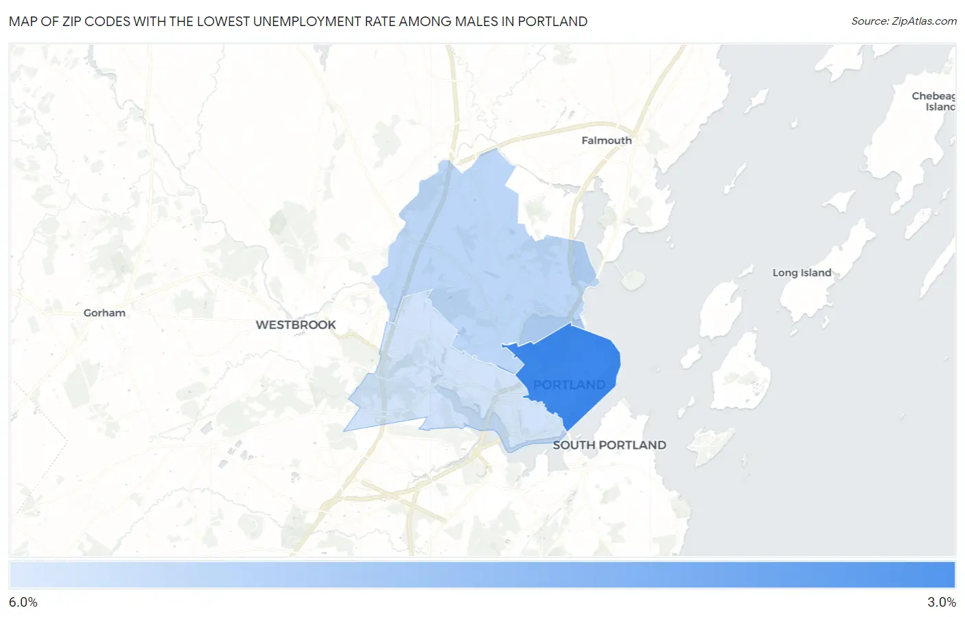 Zip Codes with the Lowest Unemployment Rate Among Males in Portland Map