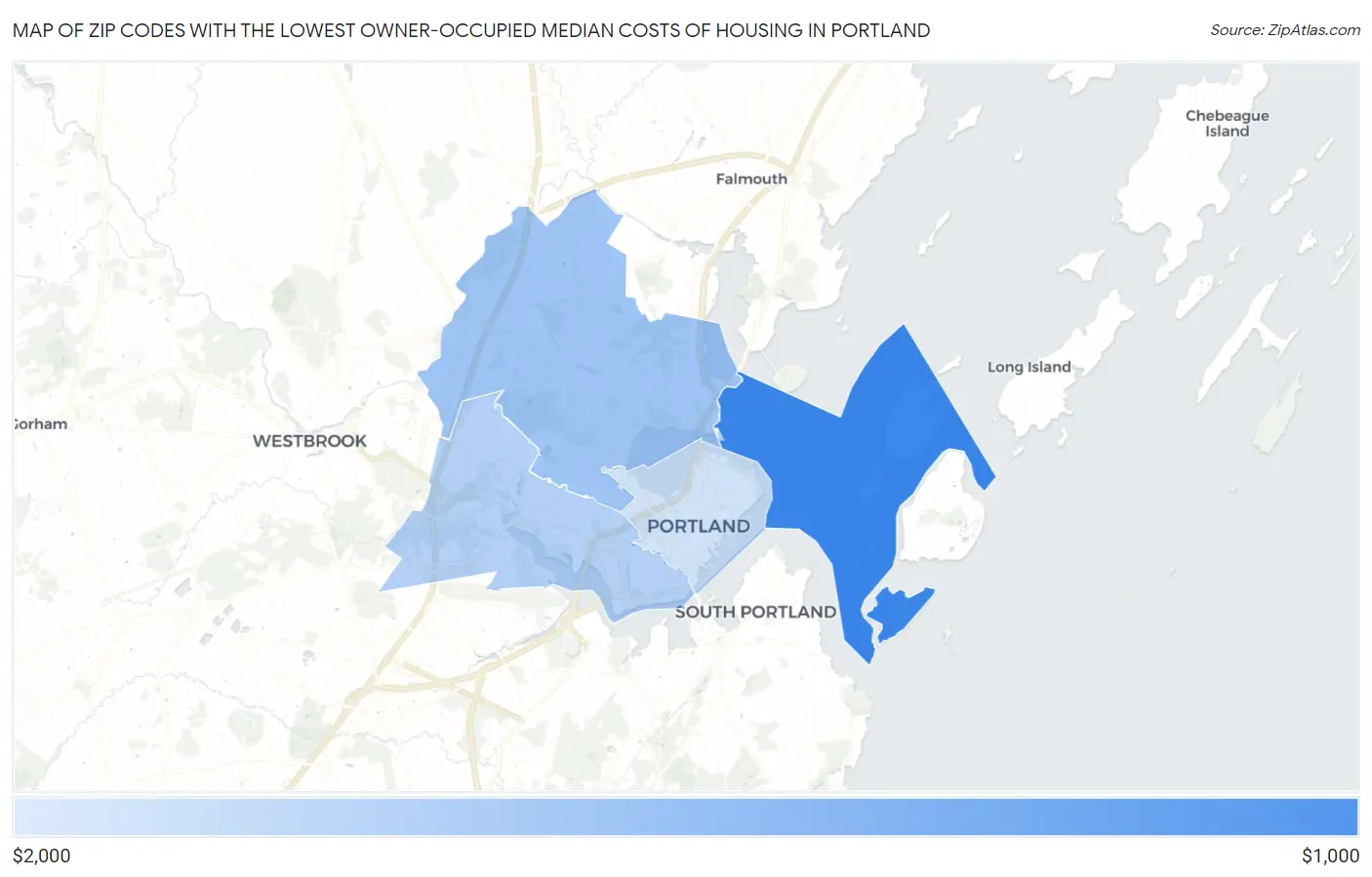 Zip Codes with the Lowest Owner-Occupied Median Costs of Housing in Portland Map