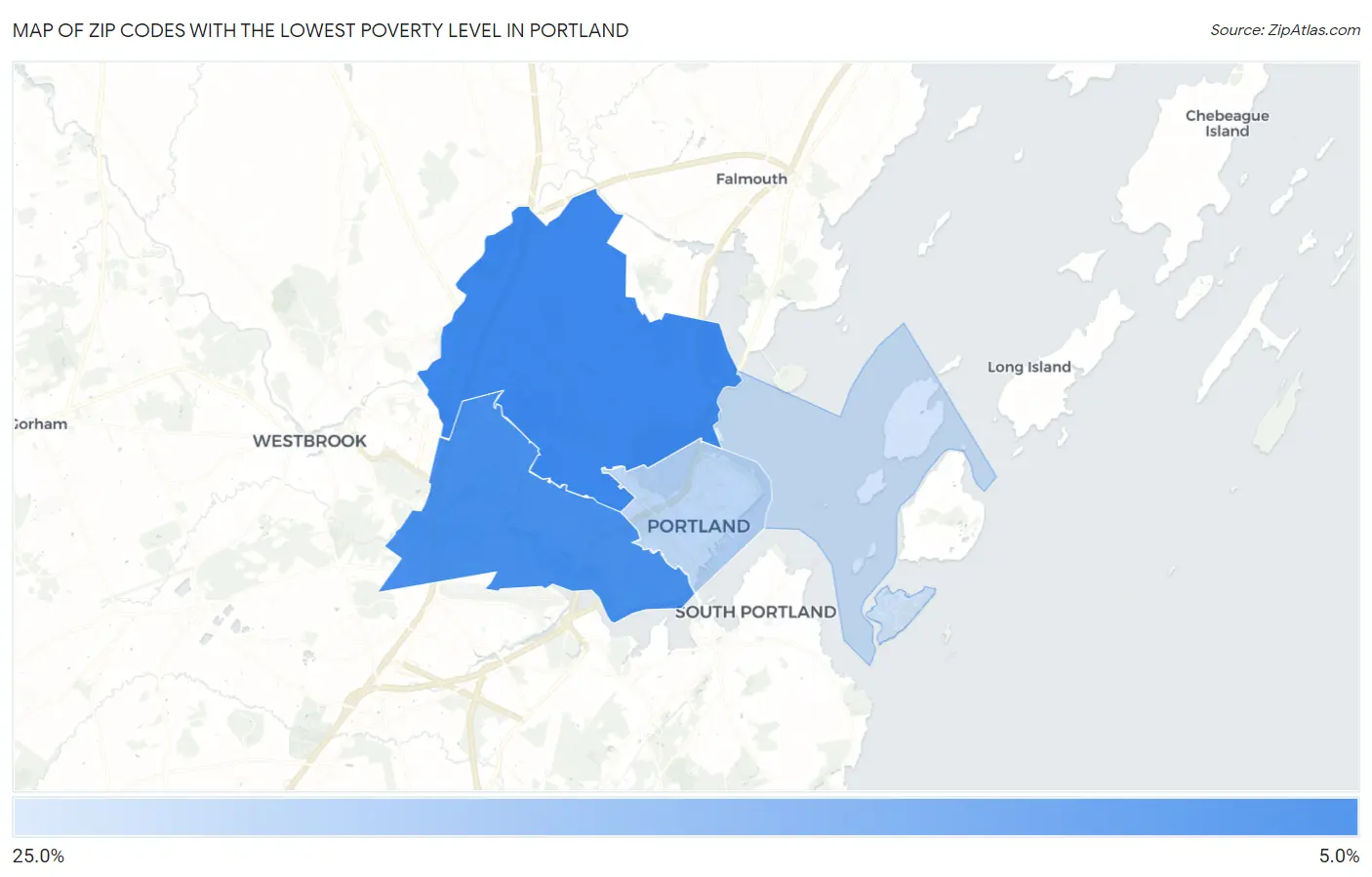 Zip Codes with the Lowest Poverty Level in Portland Map
