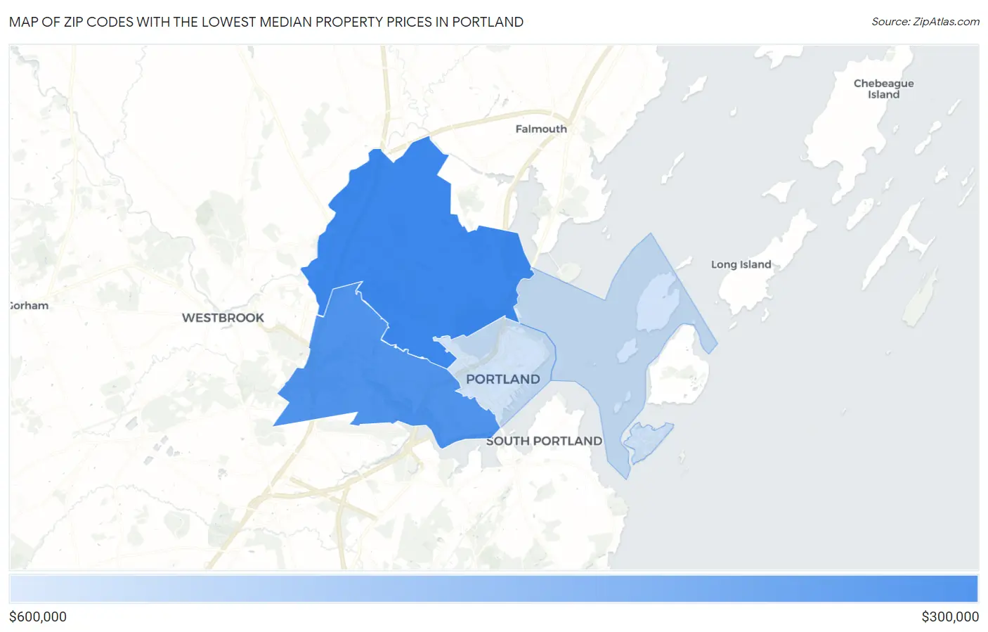 Zip Codes with the Lowest Median Property Prices in Portland Map