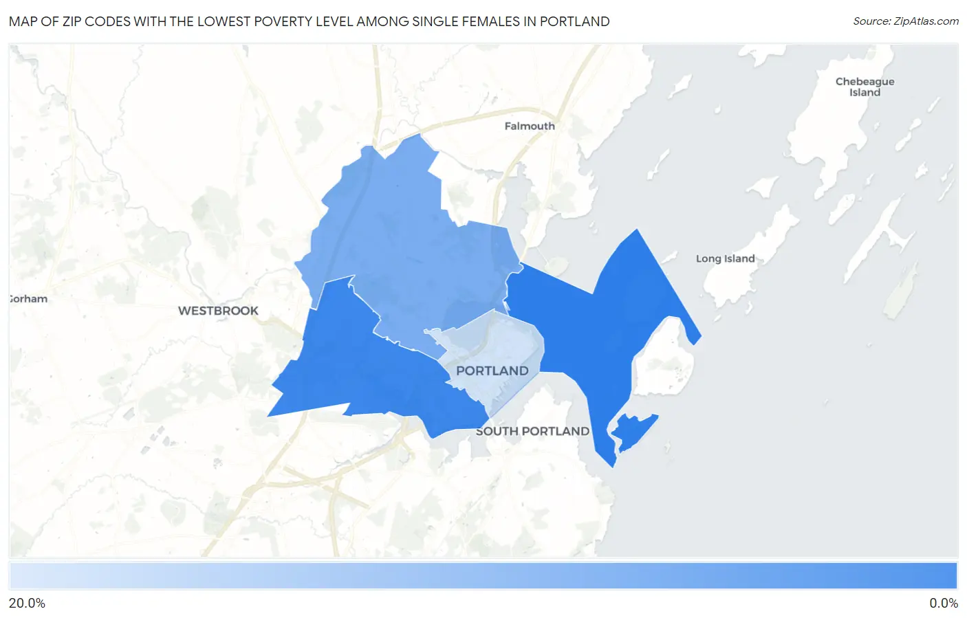 Zip Codes with the Lowest Poverty Level Among Single Females in Portland Map