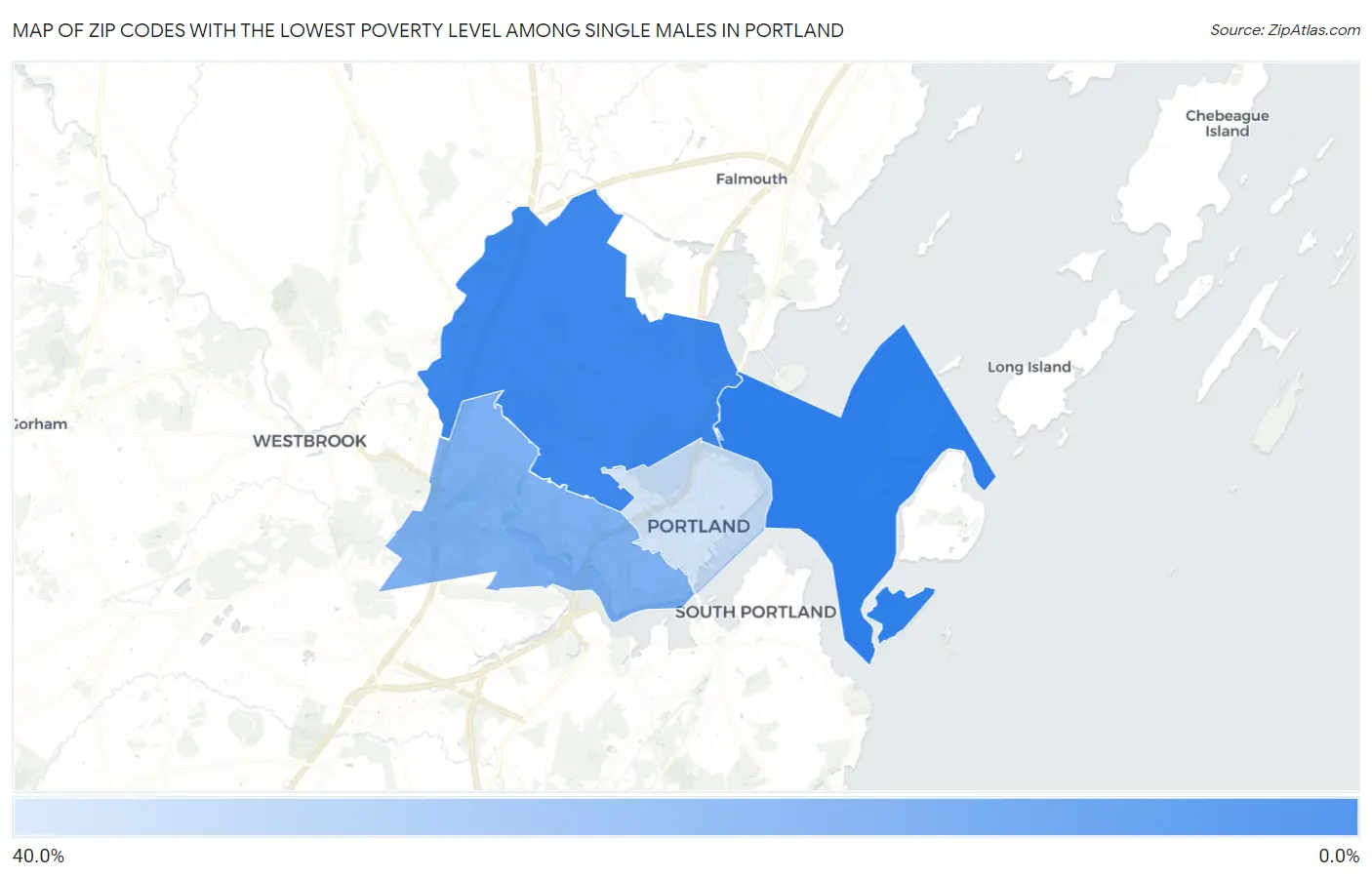 Zip Codes with the Lowest Poverty Level Among Single Males in Portland Map