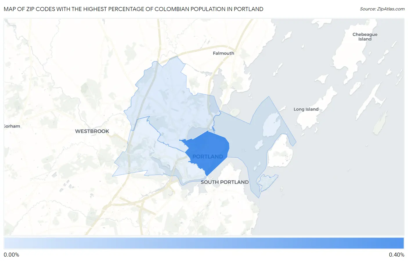 Zip Codes with the Highest Percentage of Colombian Population in Portland Map